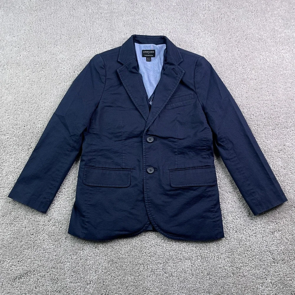 J Crew Crewcuts Blazer Boys 6-7 Blue Cotton Thompson Jacket Coat Church Wedding